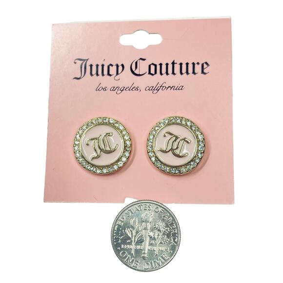 NEW Juicy Couture Earrings JC Logo, Pink Enamel & Rhinestones - Picture 7 of 9